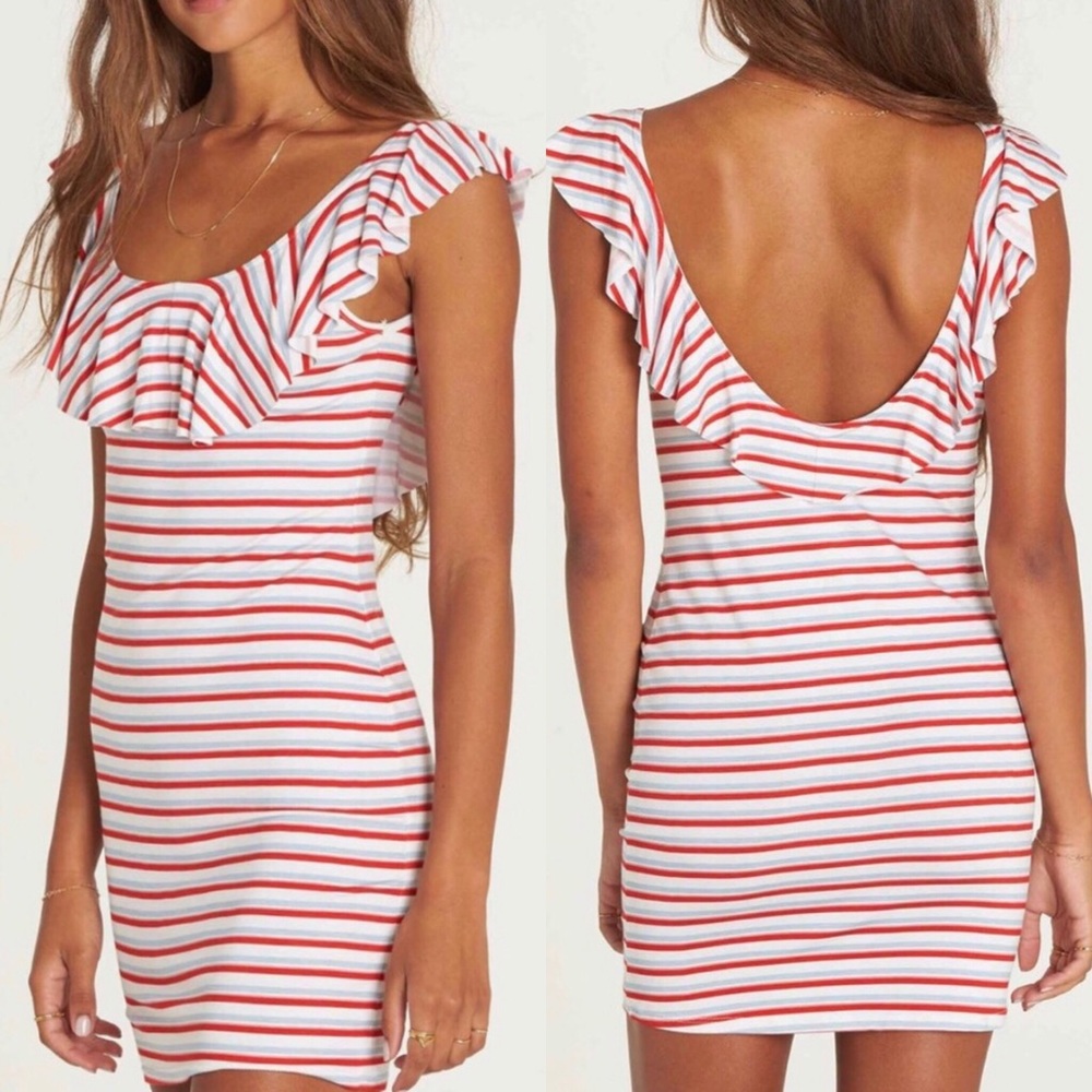 NWT Billabong striped ruffle/cutout mini dress Size Medium
